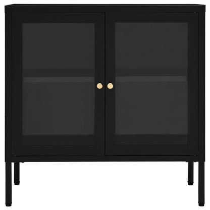 Credenza Nera 70x35x70 cm in Acciaio e Vetro - homemem39