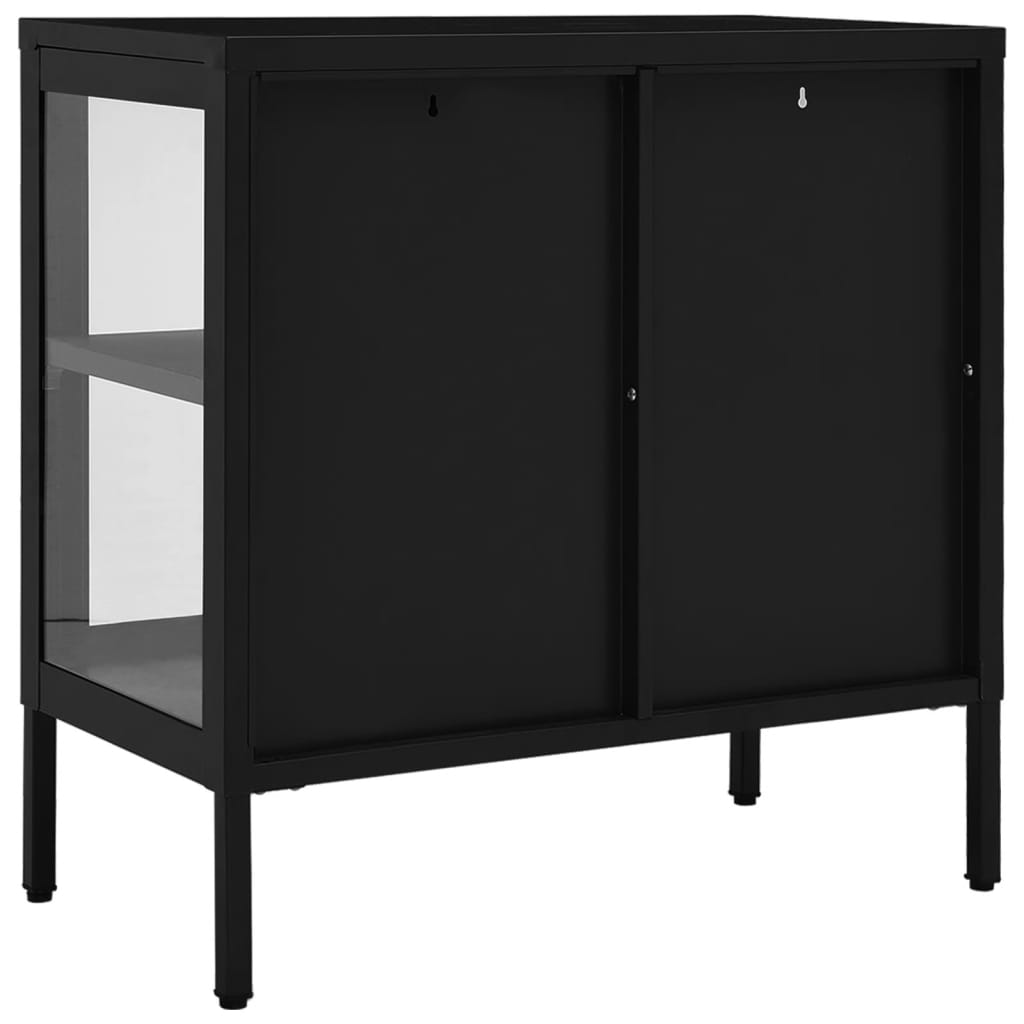 Credenza Nera 70x35x70 cm in Acciaio e Vetro - homemem39