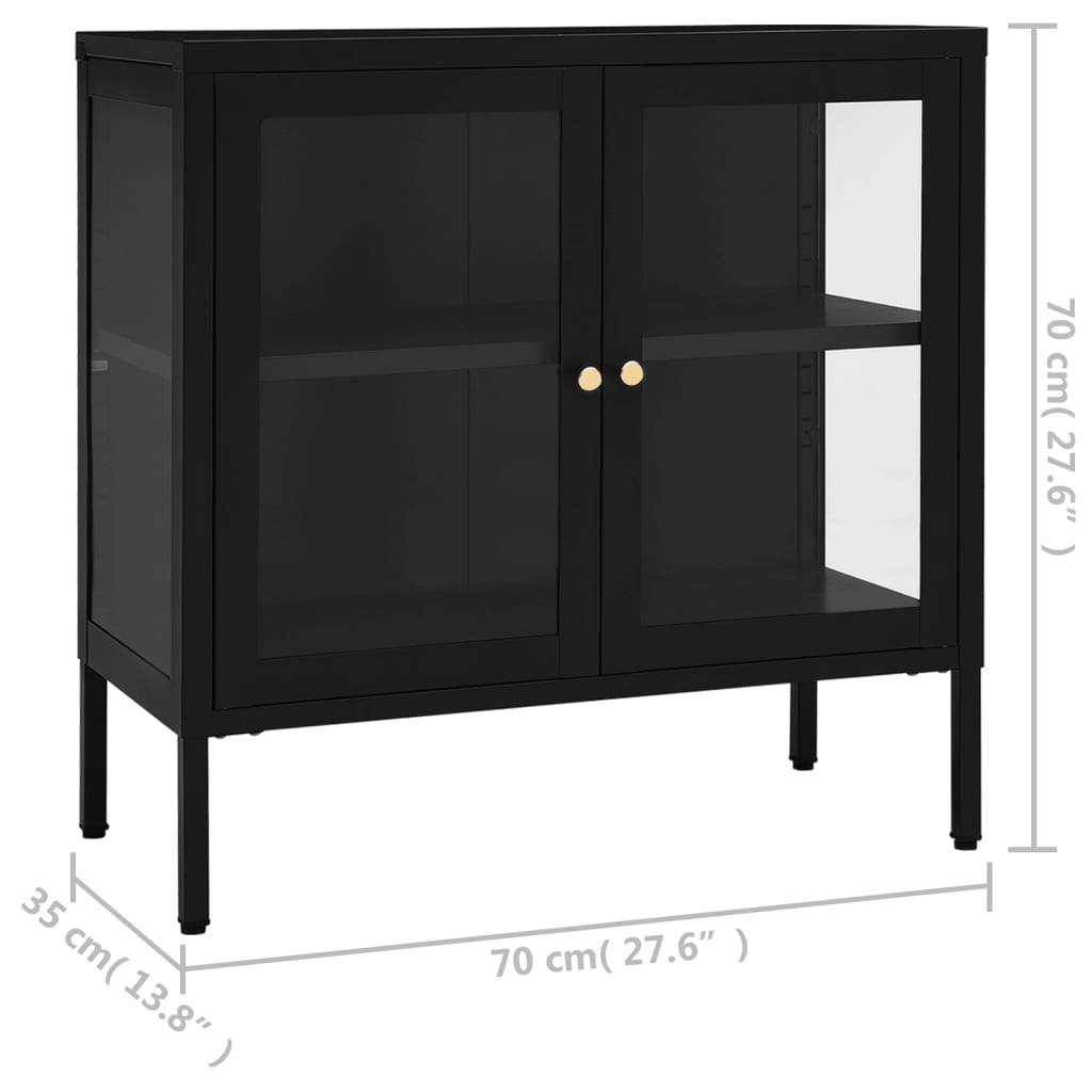 Credenza Nera 70x35x70 cm in Acciaio e Vetro - homemem39