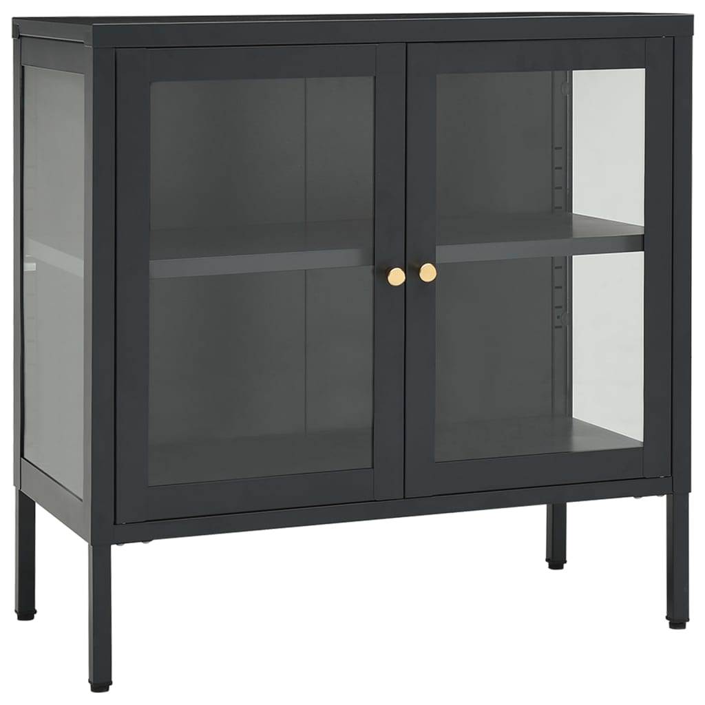 Credenza Antracite 70x35x70 cm in Acciaio e Vetro - homemem39