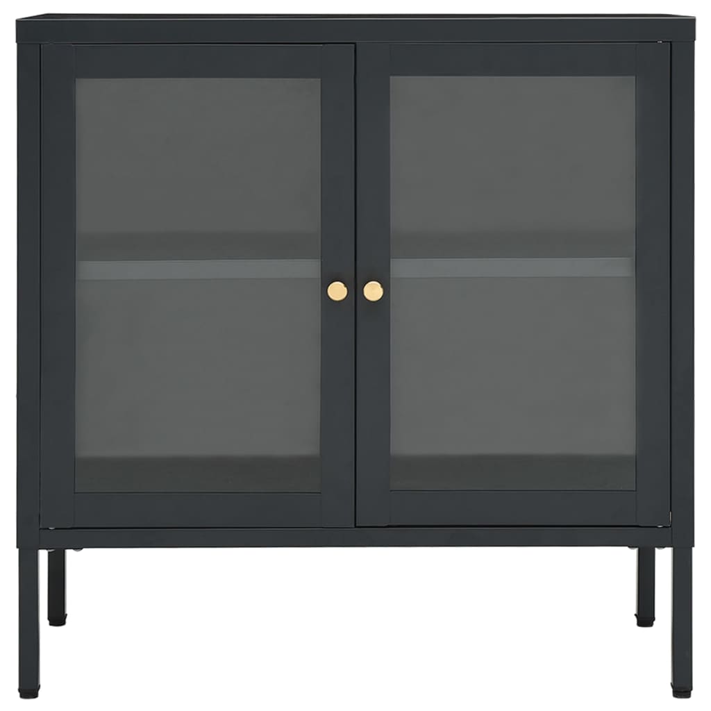 Credenza Antracite 70x35x70 cm in Acciaio e Vetro - homemem39