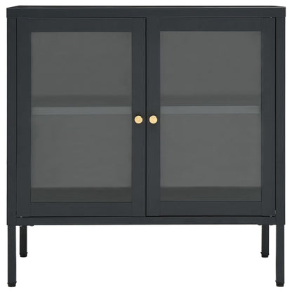 Credenza Antracite 70x35x70 cm in Acciaio e Vetro - homemem39