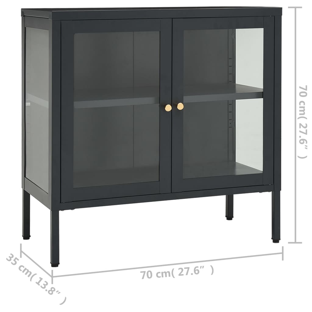 Credenza Antracite 70x35x70 cm in Acciaio e Vetro - homemem39