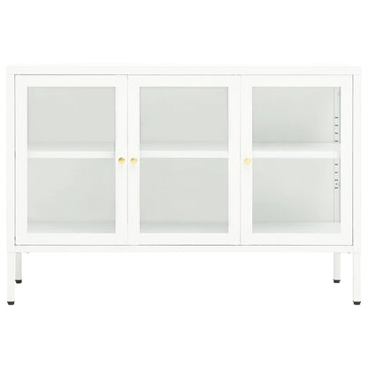 Credenza Bianca 105x35x70 cm in Acciaio e Vetro - homemem39