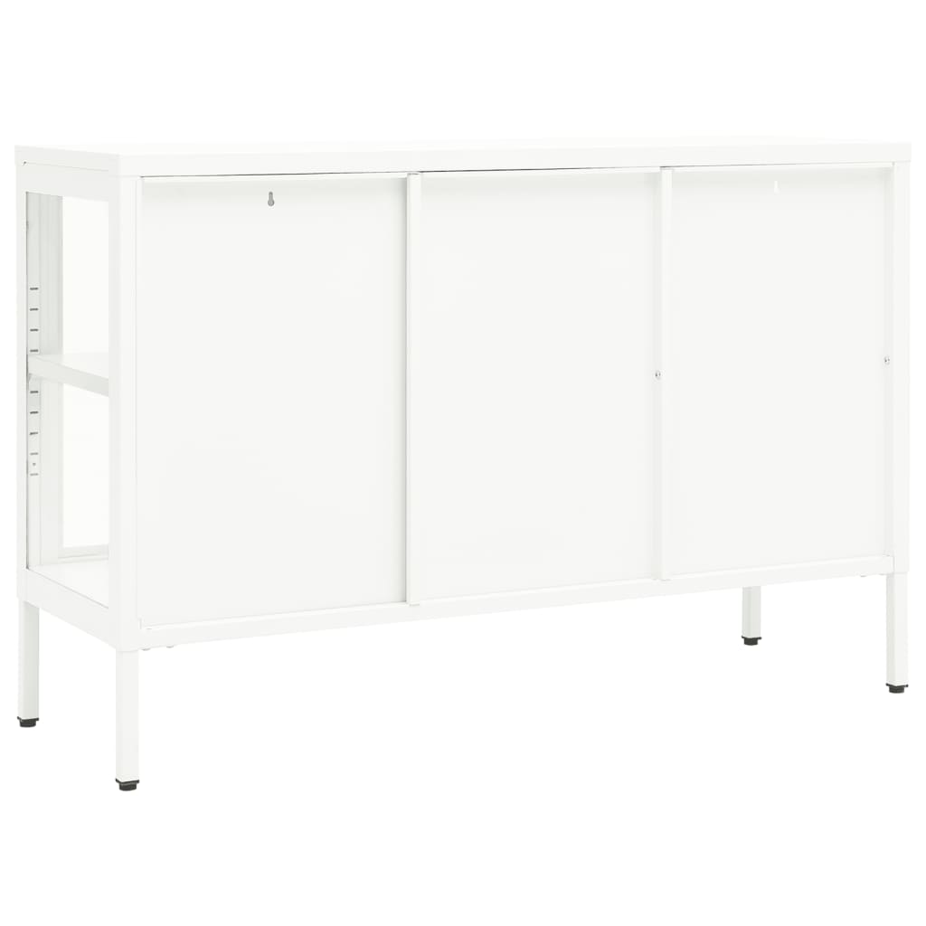 Credenza Bianca 105x35x70 cm in Acciaio e Vetro - homemem39