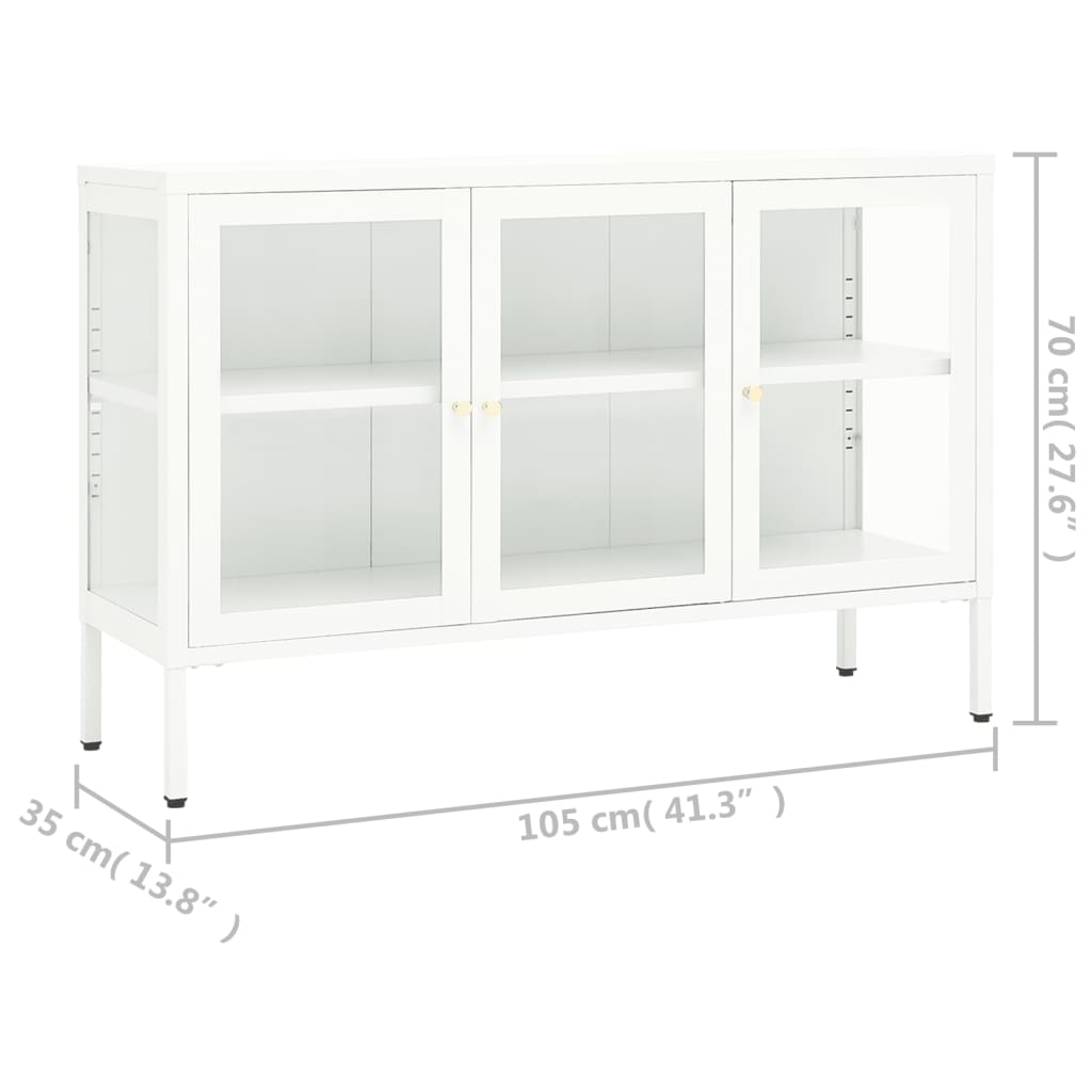 Credenza Bianca 105x35x70 cm in Acciaio e Vetro - homemem39