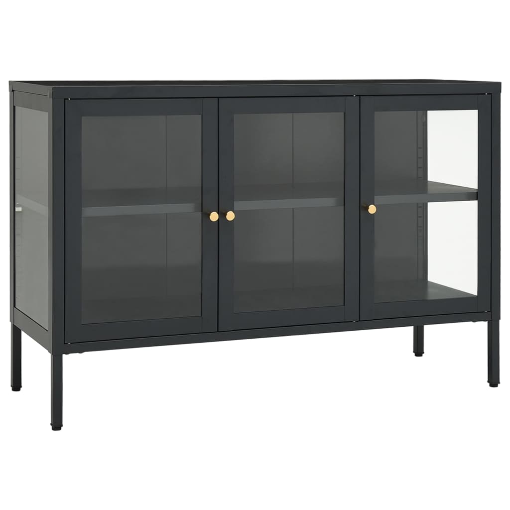 Credenza Antracite 105x35x70 cm in Acciaio e Vetro - homemem39