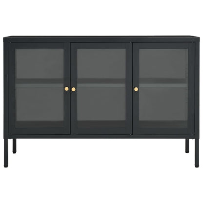 Credenza Antracite 105x35x70 cm in Acciaio e Vetro - homemem39