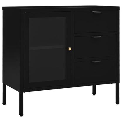 Credenza Nera 75x35x70 cm in Acciaio e Vetro Temperato - homemem39