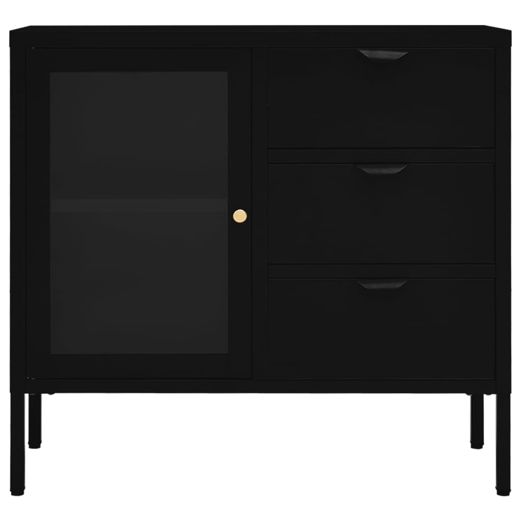 Credenza Nera 75x35x70 cm in Acciaio e Vetro Temperato - homemem39