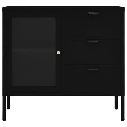 Credenza Nera 75x35x70 cm in Acciaio e Vetro Temperato - homemem39