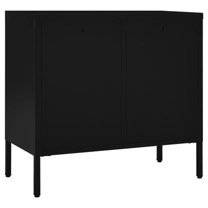 Credenza Nera 75x35x70 cm in Acciaio e Vetro Temperato - homemem39