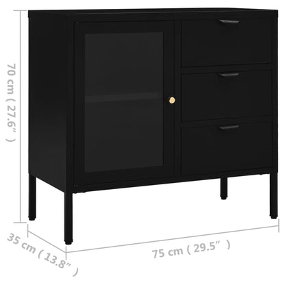 Credenza Nera 75x35x70 cm in Acciaio e Vetro Temperato - homemem39