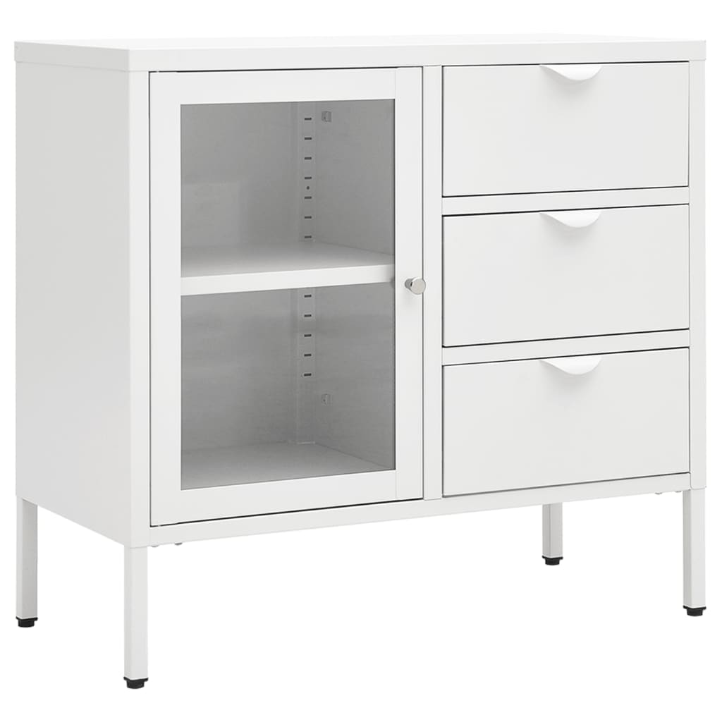 Credenza Bianca 75x35x70 cm in Acciaio e Vetro Temperato - homemem39