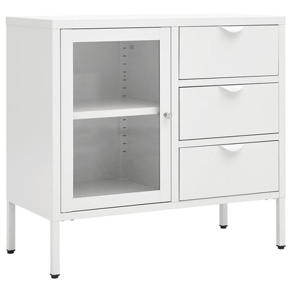 Credenza Bianca 75x35x70 cm in Acciaio e Vetro Temperato - homemem39