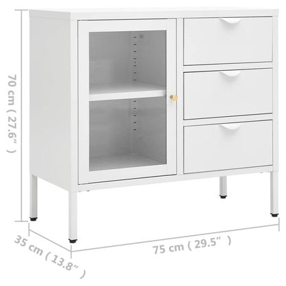 Credenza Bianca 75x35x70 cm in Acciaio e Vetro Temperato - homemem39