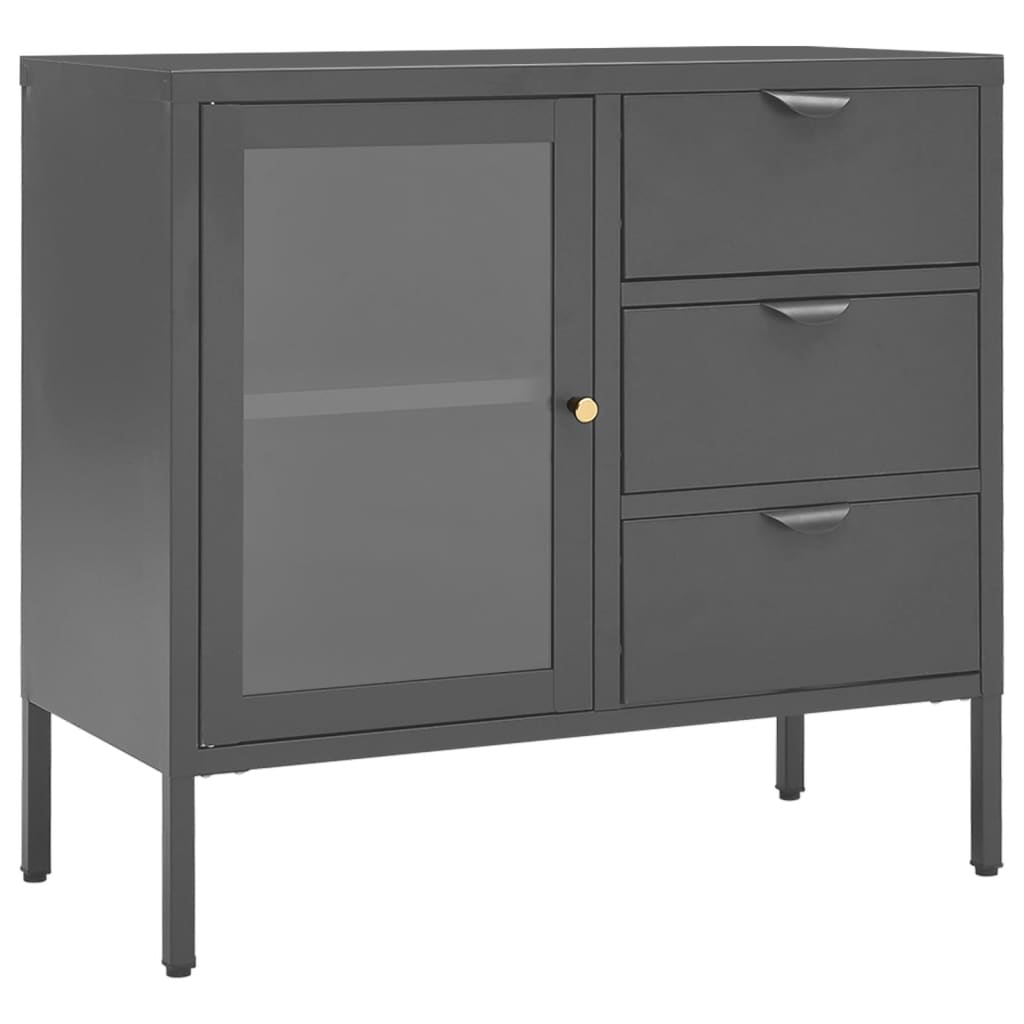 Credenza Antracite 75x35x70 cm in Acciaio e Vetro Temperato - homemem39