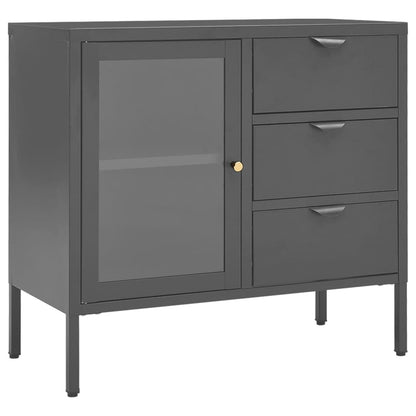 Credenza Antracite 75x35x70 cm in Acciaio e Vetro Temperato - homemem39