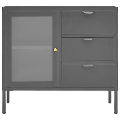 Credenza Antracite 75x35x70 cm in Acciaio e Vetro Temperato - homemem39