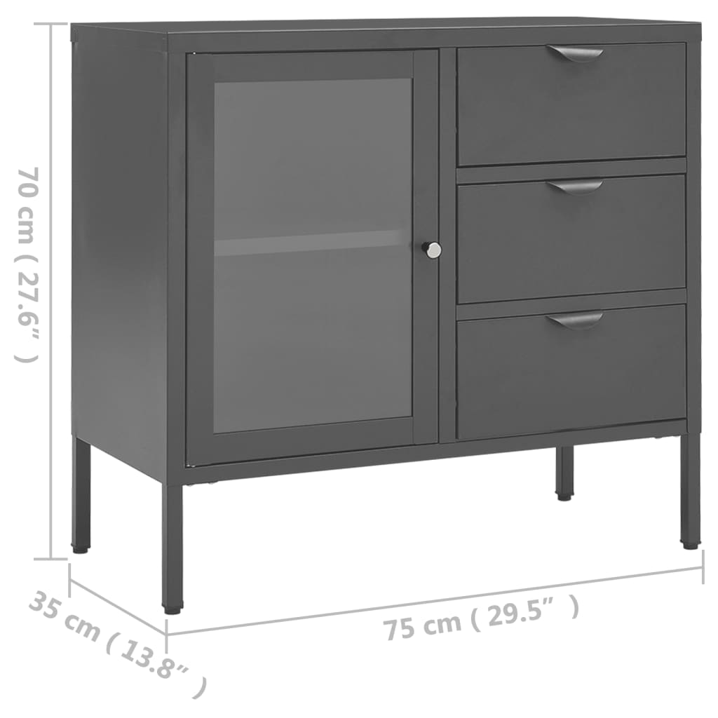 Credenza Antracite 75x35x70 cm in Acciaio e Vetro Temperato - homemem39