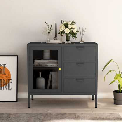 Credenza Antracite 75x35x70 cm in Acciaio e Vetro Temperato - homemem39