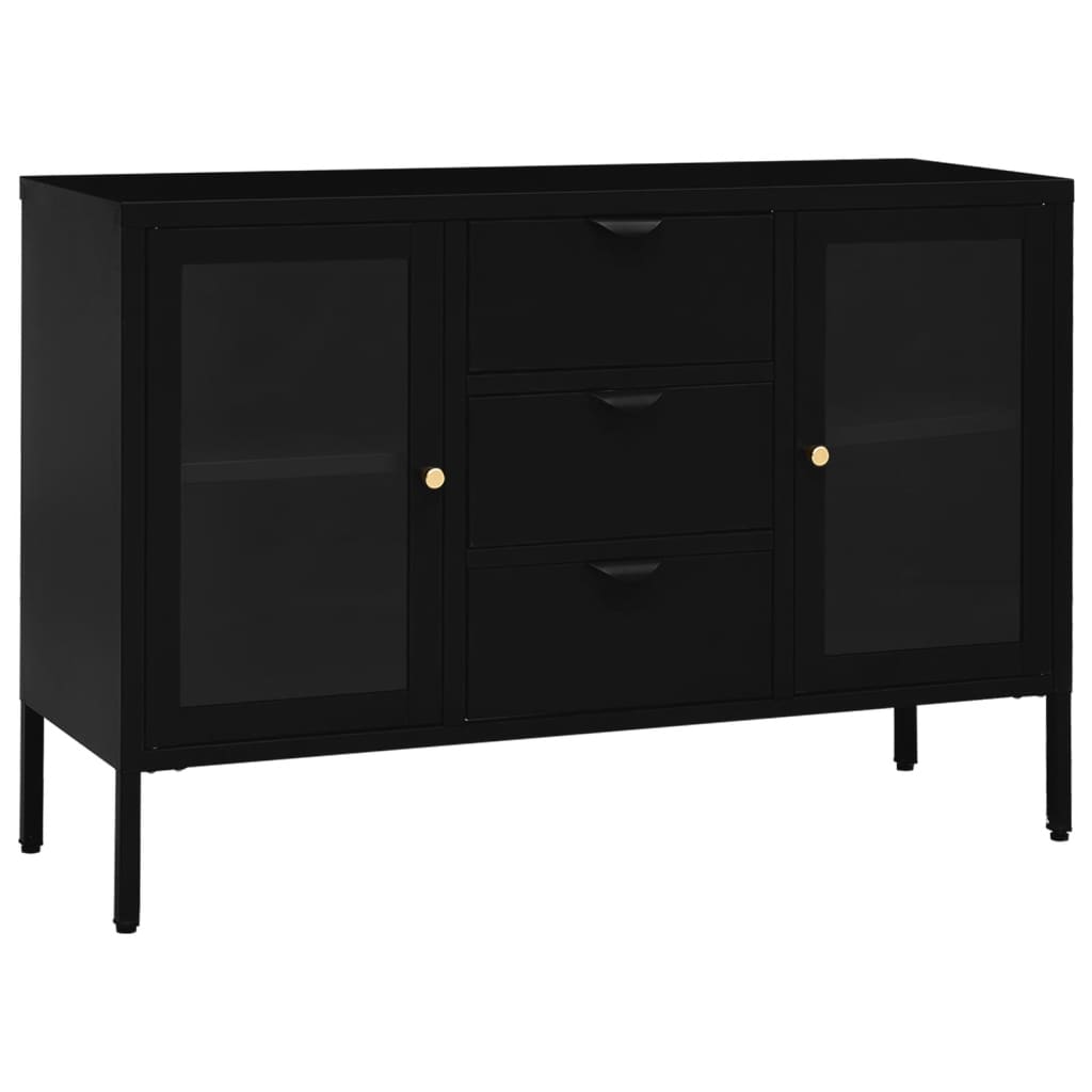 Credenza Nera 105x35x70 cm in Acciaio e Vetro Temperato - homemem39