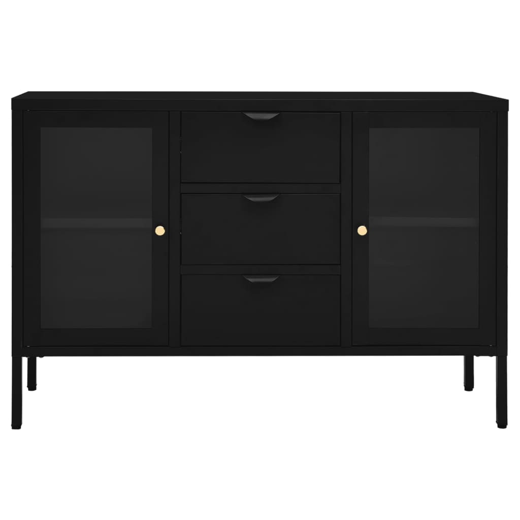 Credenza Nera 105x35x70 cm in Acciaio e Vetro Temperato - homemem39