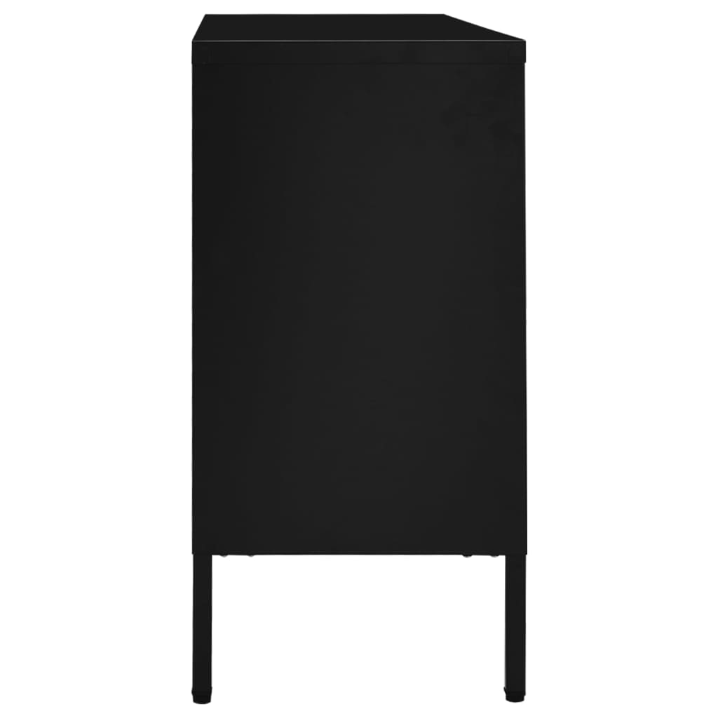 Credenza Nera 105x35x70 cm in Acciaio e Vetro Temperato - homemem39