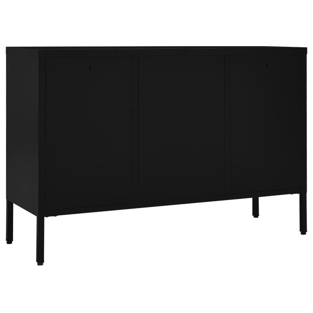 Credenza Nera 105x35x70 cm in Acciaio e Vetro Temperato - homemem39