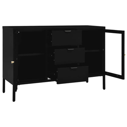 Credenza Nera 105x35x70 cm in Acciaio e Vetro Temperato - homemem39