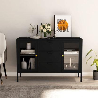 Credenza Nera 105x35x70 cm in Acciaio e Vetro Temperato - homemem39