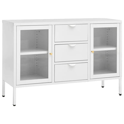 Credenza Bianca 105x35x70 cm in Acciaio e Vetro Temperato - homemem39