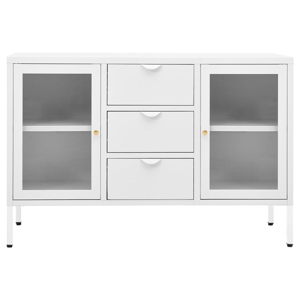 Credenza Bianca 105x35x70 cm in Acciaio e Vetro Temperato - homemem39