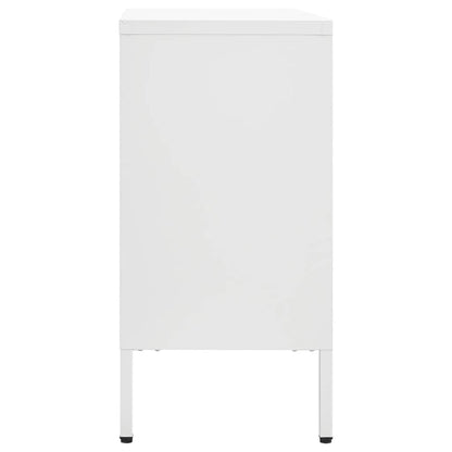 Credenza Bianca 105x35x70 cm in Acciaio e Vetro Temperato - homemem39