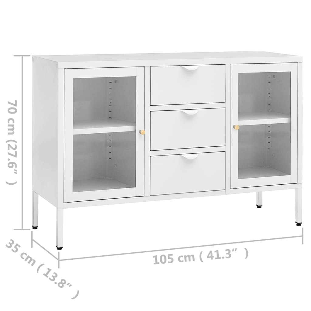 Credenza Bianca 105x35x70 cm in Acciaio e Vetro Temperato - homemem39