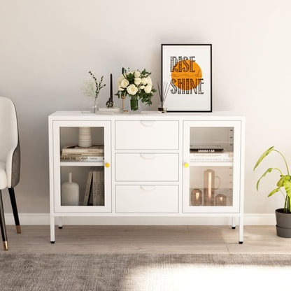 Credenza Bianca 105x35x70 cm in Acciaio e Vetro Temperato - homemem39