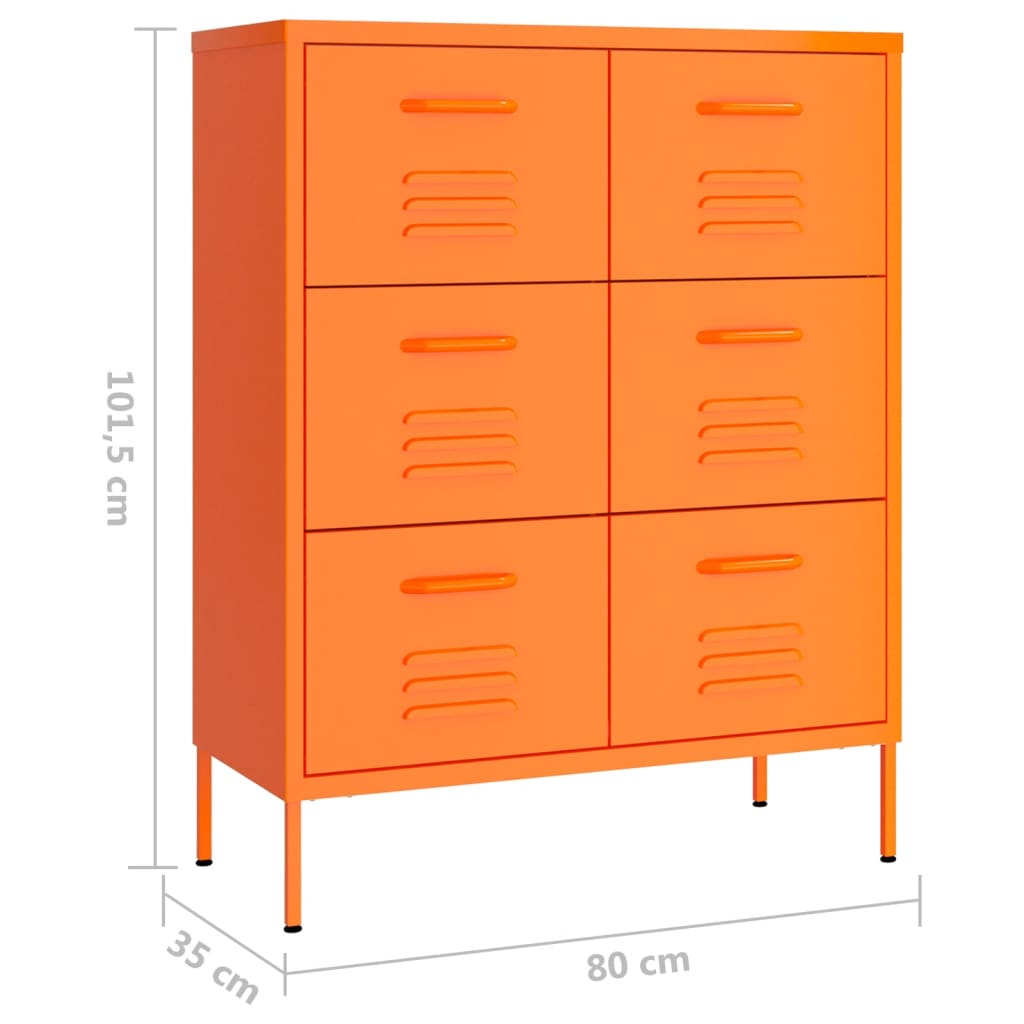 Cassettiera Arancione 80x35x101,5 cm in Acciaio - homemem39