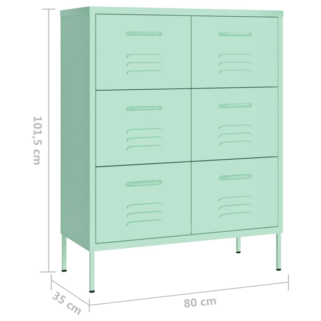 Cassettiera Menta 80x35x101,5 cm in Acciaio - homemem39