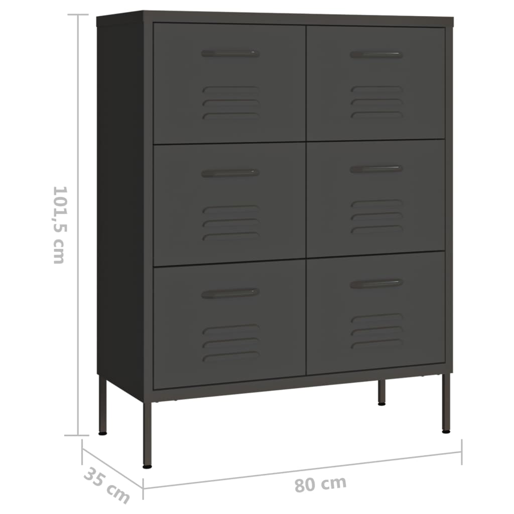 Cassettiera Antracite 80x35x101,5 cm in Acciaio - homemem39