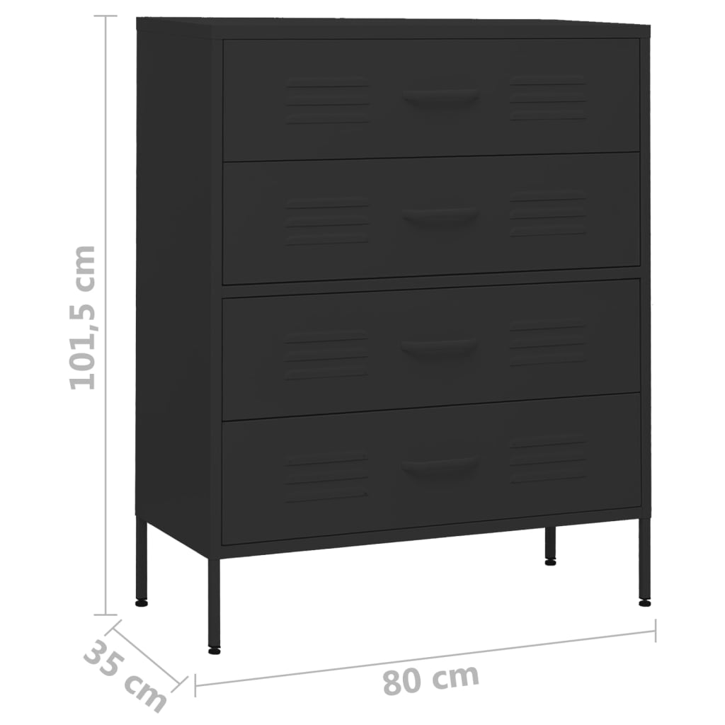 Cassettiera Nera 80x35x101,5 cm in Acciaio - homemem39