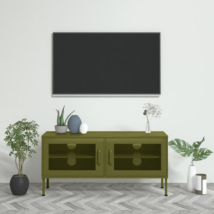 Mobile TV Verde Oliva 105x35x50 cm in Acciaio - homemem39