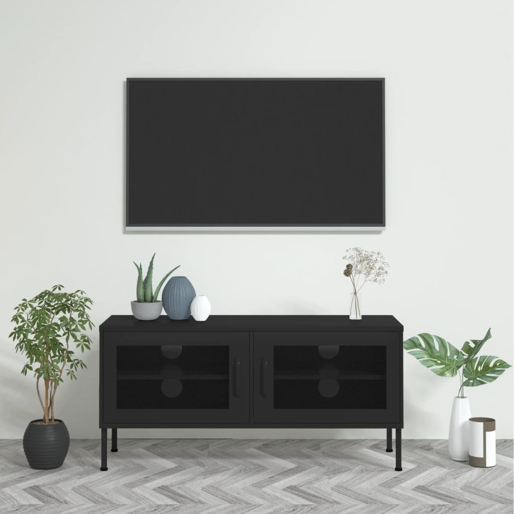 Mobile TV Nero 105x35x50 cm in Acciaio - homemem39