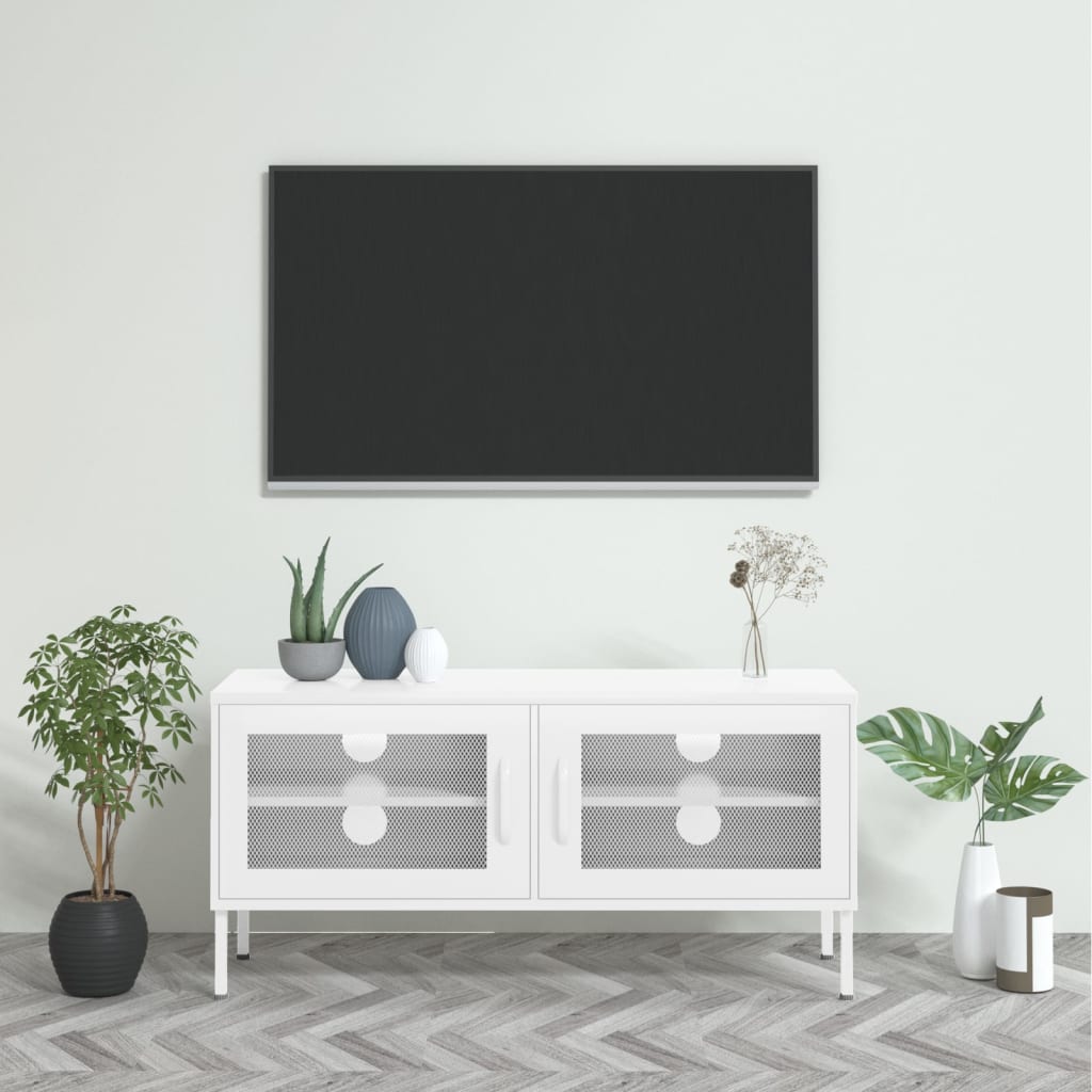 Mobile TV Bianco 105x35x50 cm in Acciaio - homemem39