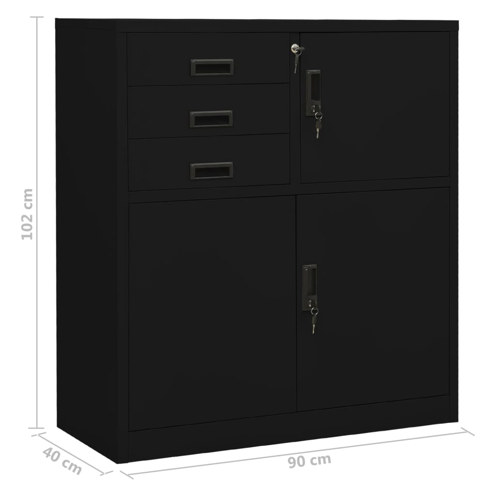 Armadio per Ufficio Nero 90x40x102 cm in Acciaio - homemem39