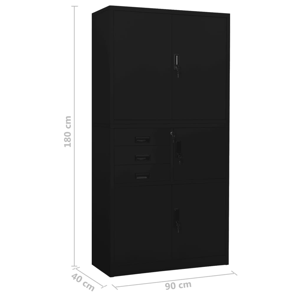 Armadio per Ufficio Nero 90x40x180 cm in Acciaio - homemem39