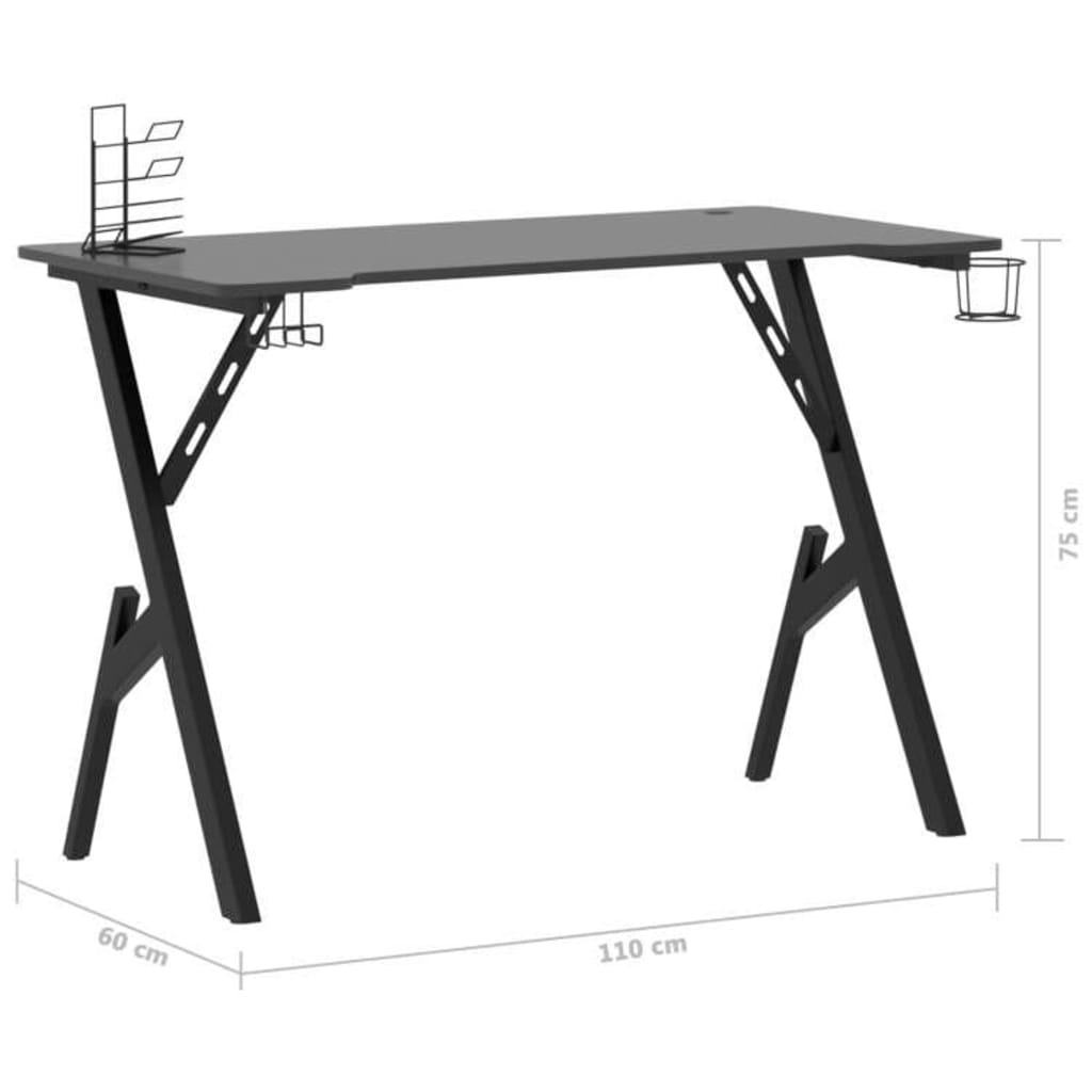 Scrivania da Gaming con Gambe a Y Nera 110x60x75 cm - homemem39