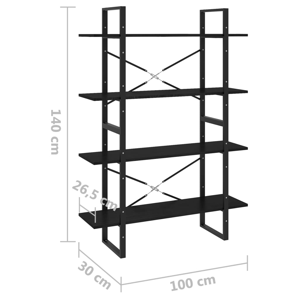 Libreria a 4 Ripiani Nera 100x30x140 cm in Massello di Pino - homemem39