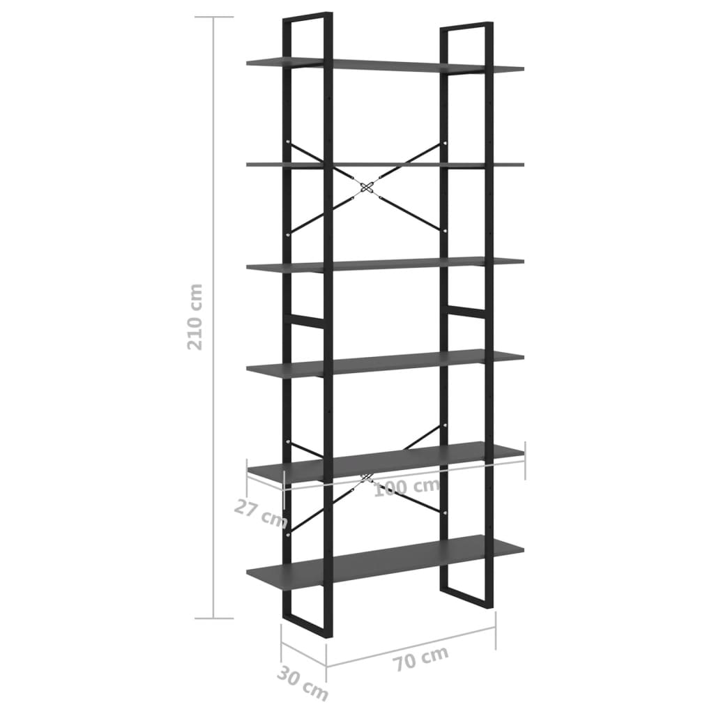 Scaffale Alto Grigio 100x30x210 cm in Legno Massello di Pino - homemem39