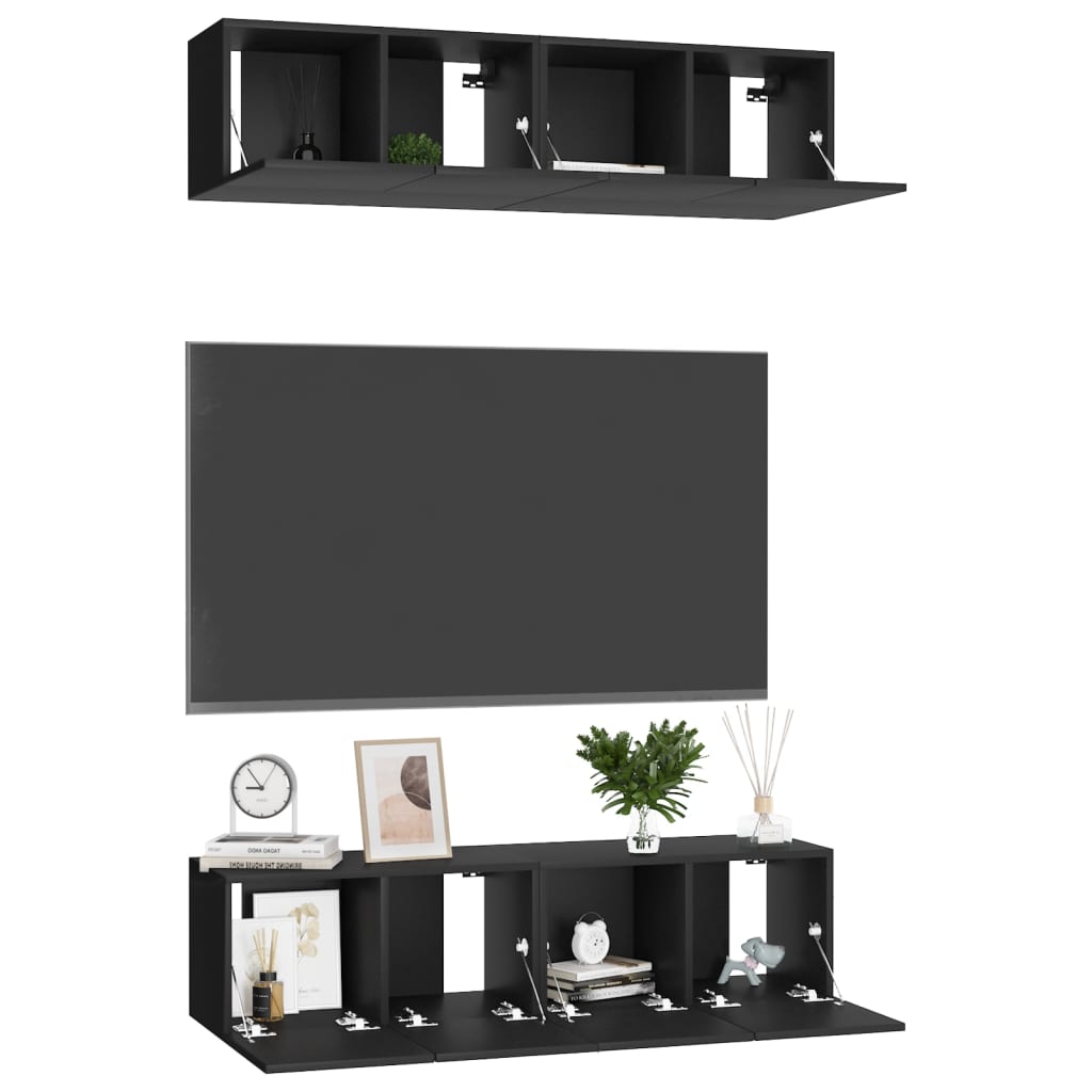 Mobili TV 4 pz Neri 60x30x30 cm in Truciolato - homemem39