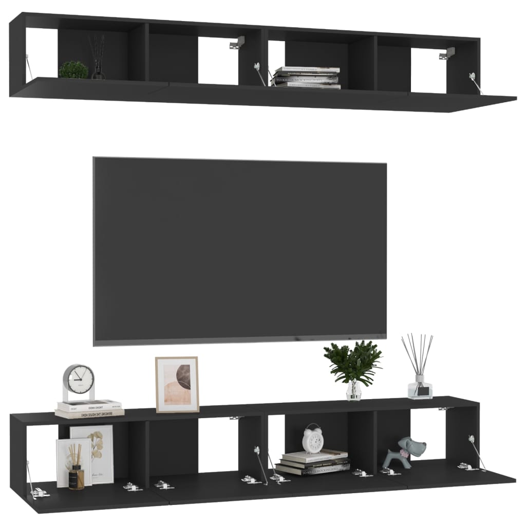 Mobili TV 4 pz Nero 100x30x30 cm in Truciolato - homemem39